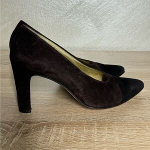 Pancaldi Italy Women 7.5B Brown/Black Suede Heels Block Color Pumps Shoes
